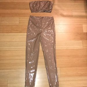 Tan Latex Pant Set